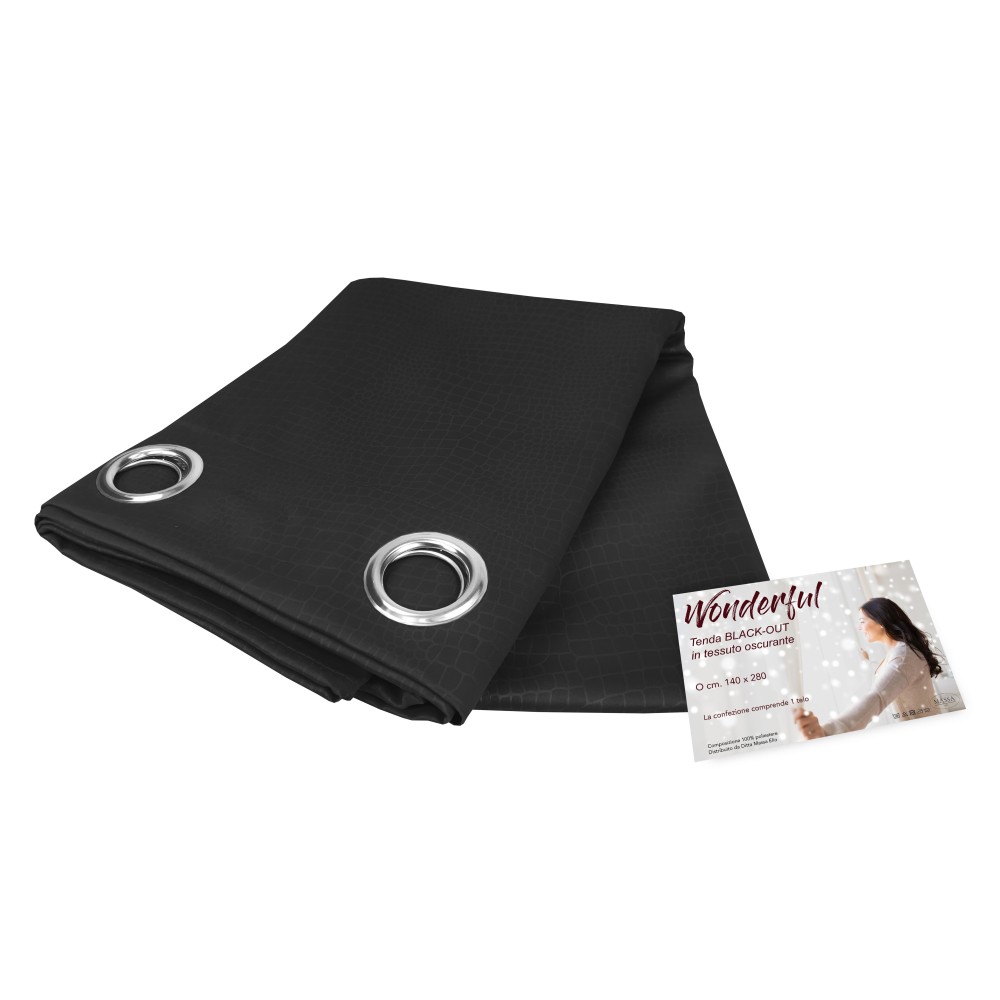 WONDERFUL CURTAIN in solid color BLACK CM. 140X280 BLACK OUT packaged