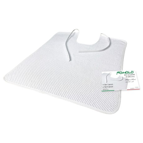 SET BAVAGLIONE ADULTO tinta unita bianco ROMOLO © bavaglio con LACCI completo di sacco per il lavaggio