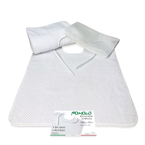 LÄTZCHEN-SET FÜR ERWACHSENE solider weißer ROMOLO © Knebel mit SCHNÜRSENKELN komplett mit Waschbeutel