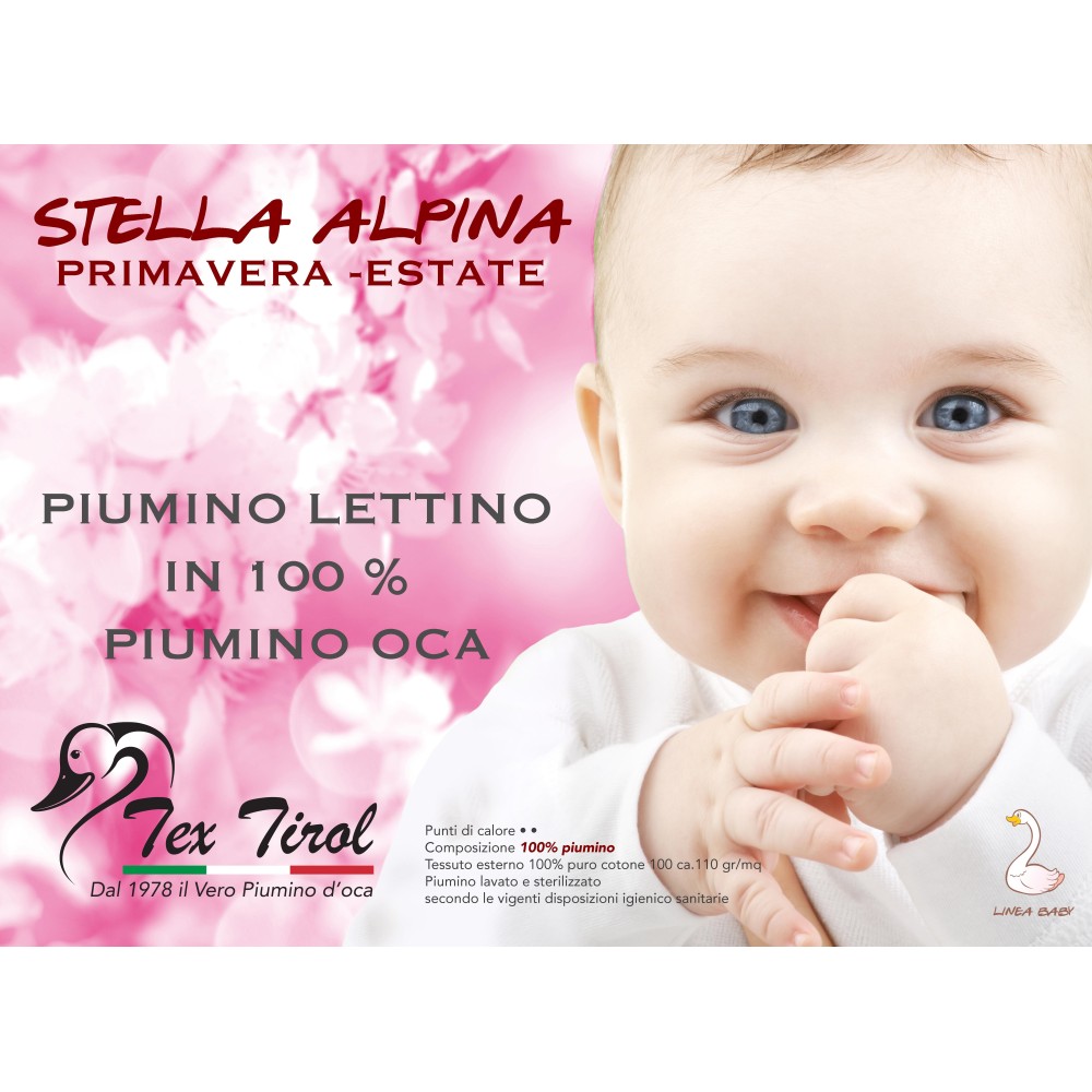 Piumino Tex Tirol in 100 % piumino oca da lettino cm. 80 x 120