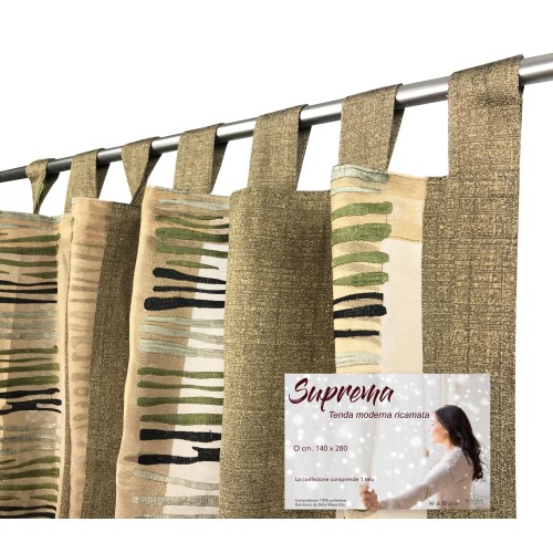 CORTINA SUPREMA DE RAYAS Y BORDADOS CM. 140X280 EMPAQUETADO