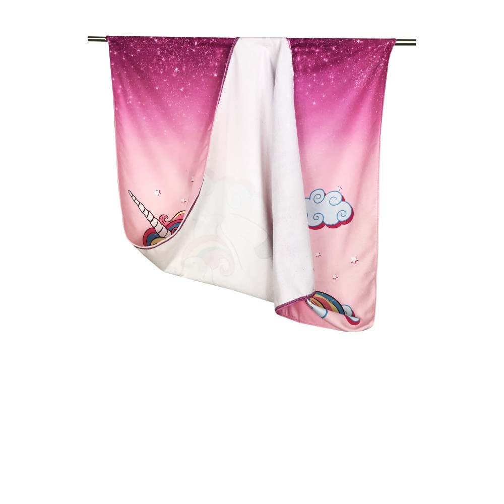 TELO MARE in spugna UNICORNO Rosa misura grande cm. 90 X 170