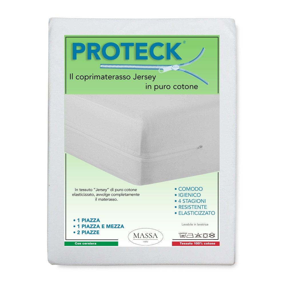 COPRIMATERASSO PROTECK con cerniera Zip IN JERSEY di puro cotone elasticizzato