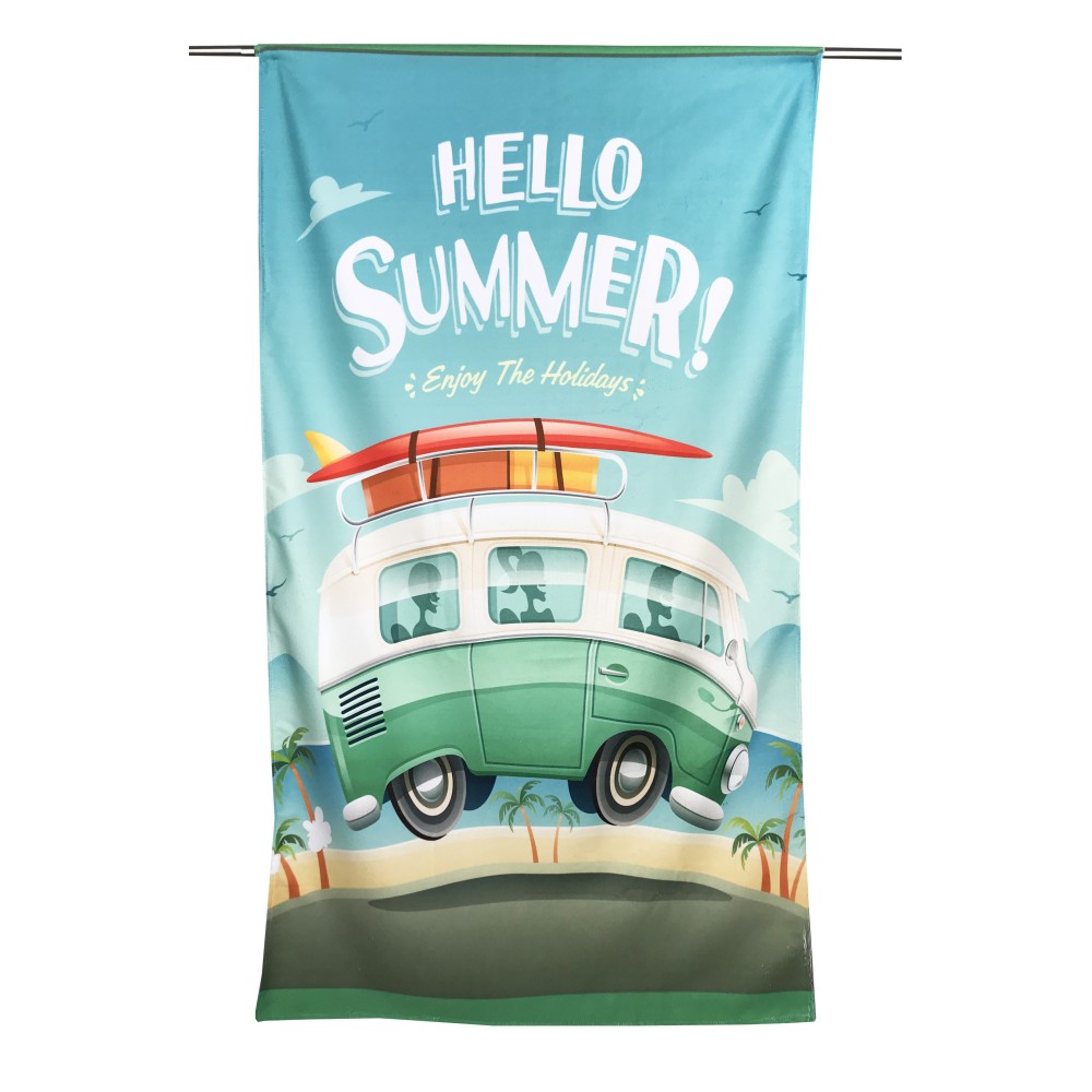 TERRY BEACH TOWEL HELLO SUMMER BUS Large size cm. 90 X 170