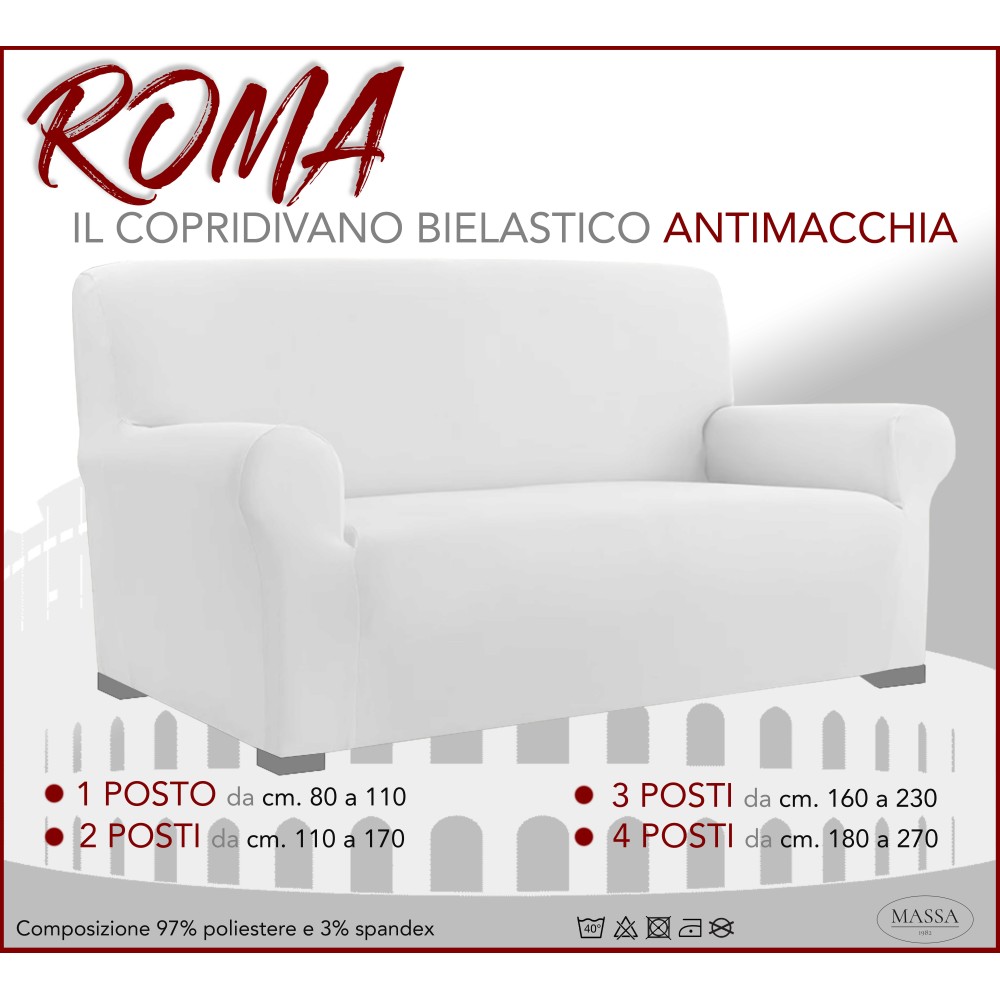 Housse de canapé universelle élastiquée et résistante aux taches ROMA Blanc