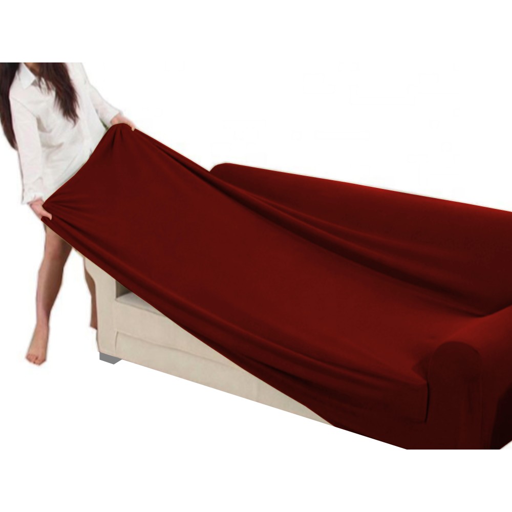 Universal stretch sofa cover ROMA stain-resistant BORDEAUX