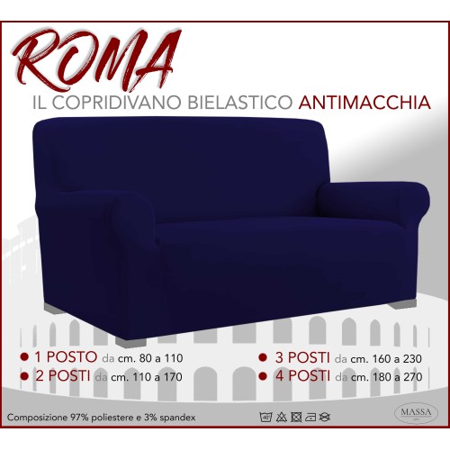Housse de canapé universelle élastiquée et résistante aux taches ROMA BLEU FONCÉ