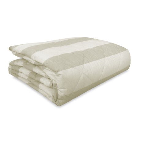 BEIGE ECRÙ French STRIPED QUILTED BEDSPREAD in PURE cotton