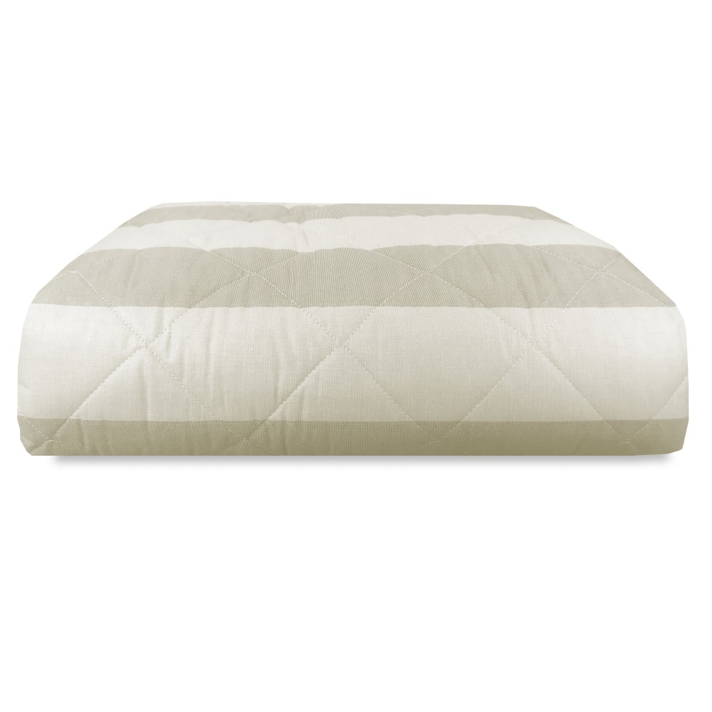 BEIGE ECRÙ French STRIPED QUILTED BEDSPREAD in PURE cotton
