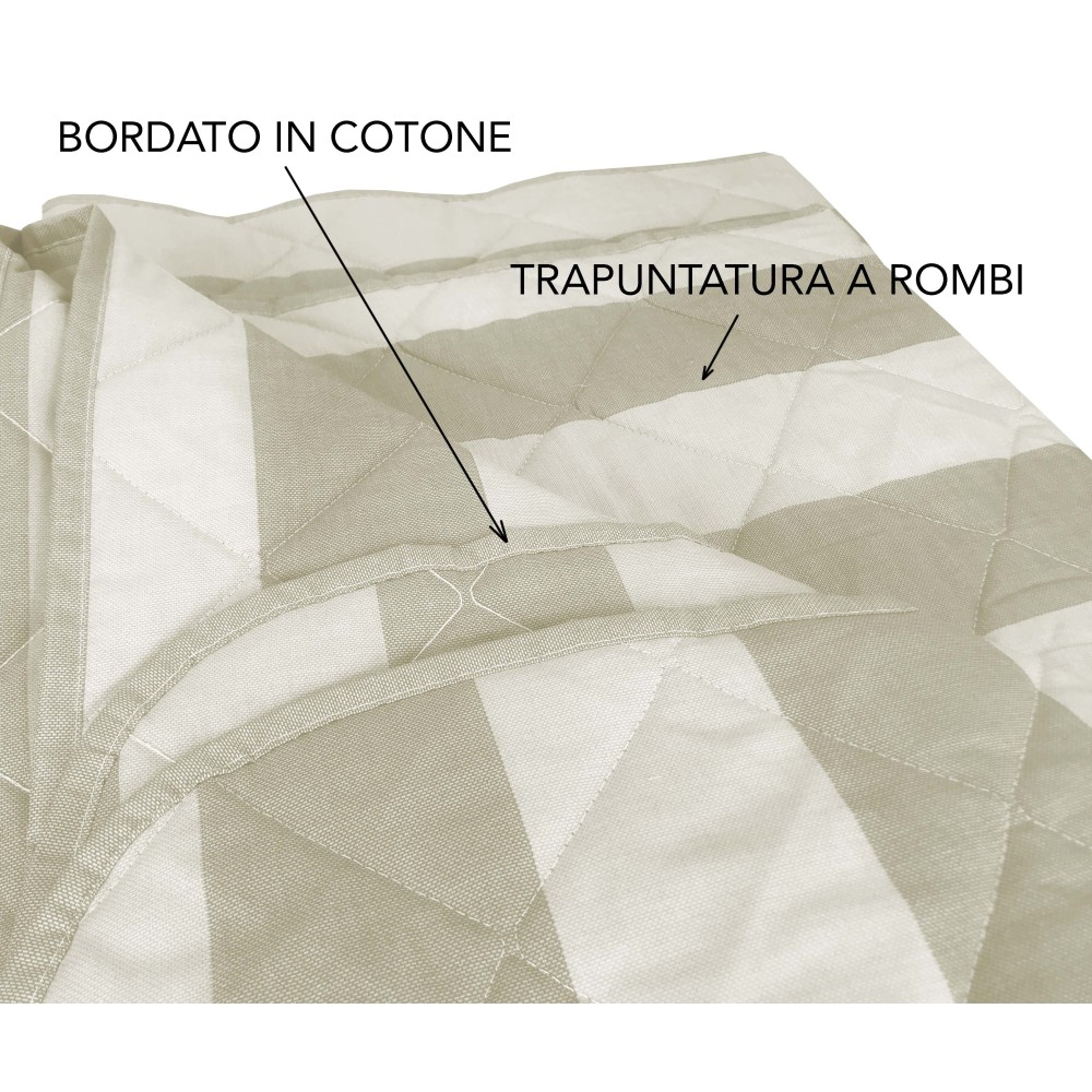 BEIGE ECRÙ GESTREIFTE GESTEPPTE TAGESDECKE aus REINER Baumwolle BEIGE ECRÙ