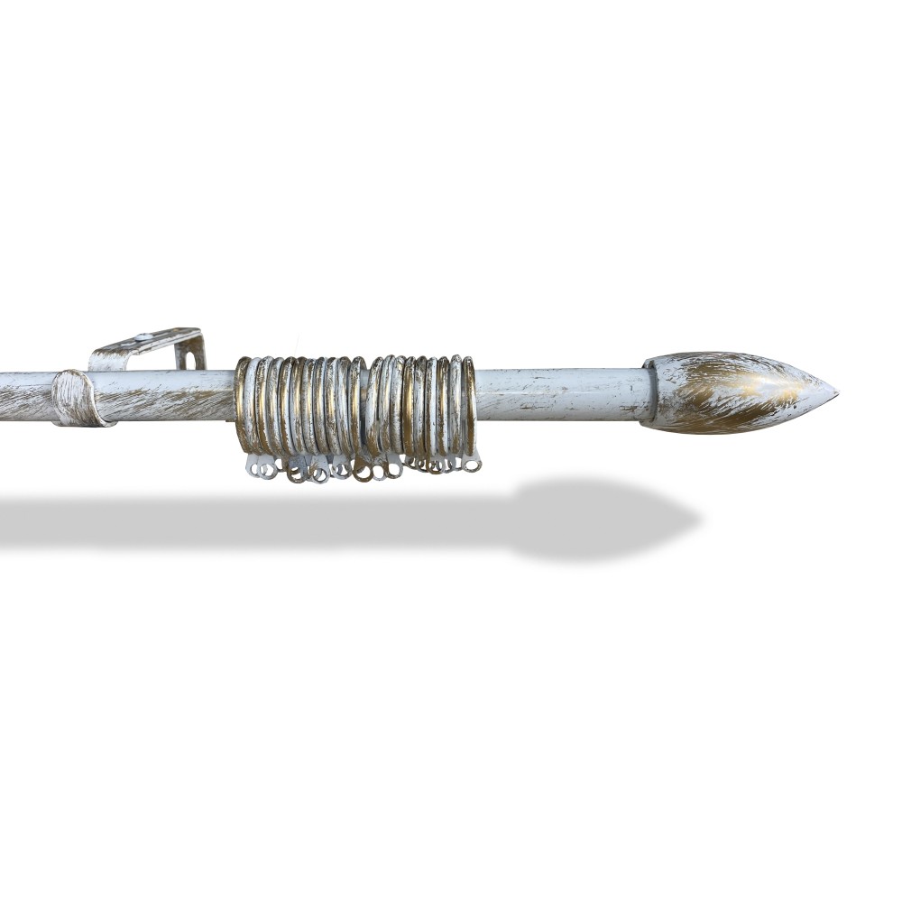 BASTONE BIANCO-ORO Per TENDA Regolabile DIAMETRO 19 MM. Completo DI ANELLI  mod. oliva