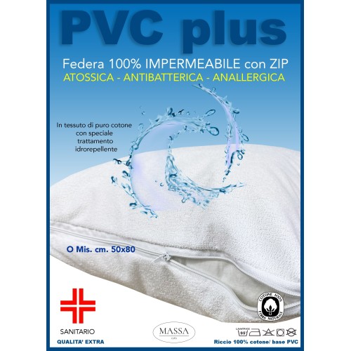 Funda de almohada impermeable PVC PLUS PILLOWCASE © con cremallera en rizo de algodón