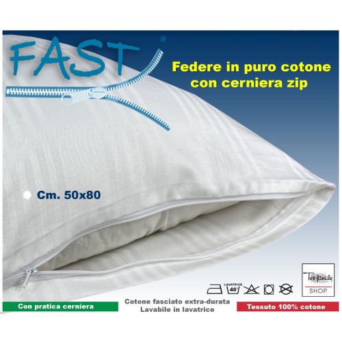 Federe Copricuscino FAST 50x80 cm – Cotone con Zip, Resistenti e Lavabili