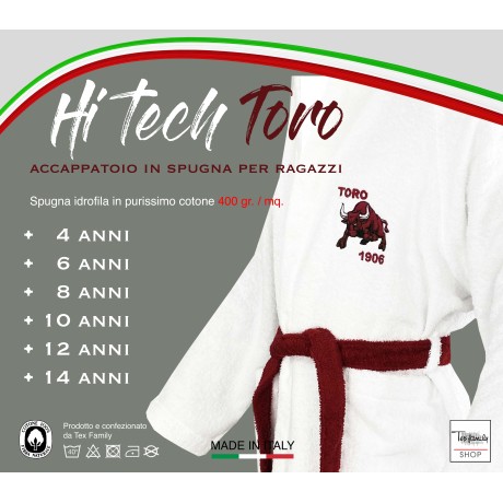 PEIGNOIR TORO TORINO ENFANT GARÇON EN ÉPONGE de pur coton FABRIQUÉ EN ITALIE 2