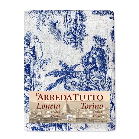 TELO ARREDO copritutto GRAN FOULARD COPRILETTO copridivano TESSUTO LONETA Toiles de Jouy blu