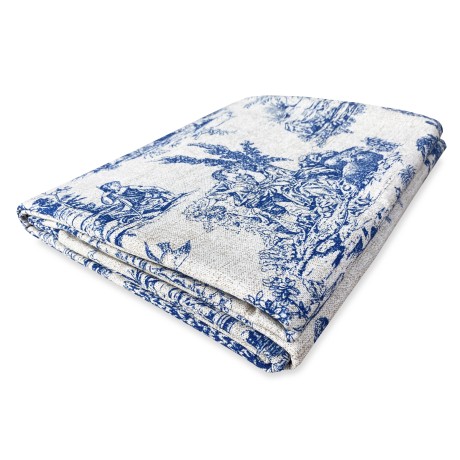 TELO ARREDO copritutto GRAN FOULARD COPRILETTO copridivano TESSUTO LONETA Toiles de Jouy blu 2