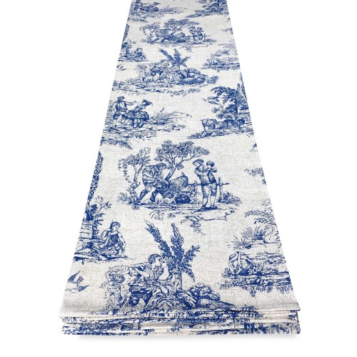 TELO ARREDO copritutto GRAN FOULARD COPRILETTO copridivano TESSUTO LONETA Toiles de Jouy blu