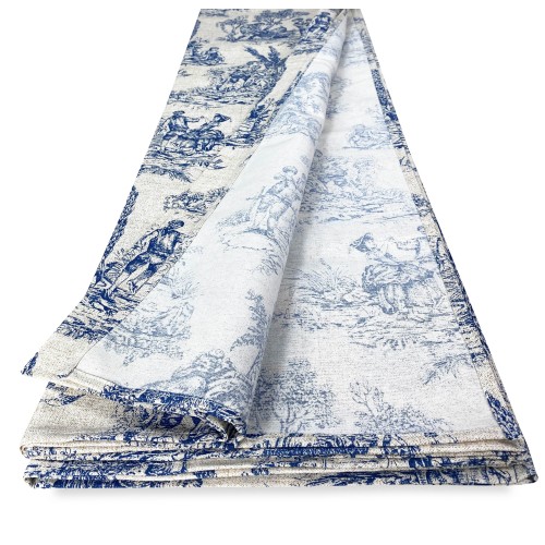 FUNDA DE DECORACIÓN funda GRAN SCARF COLCHA funda de sofá LONETA FABRIC Toiles de Jouy azul