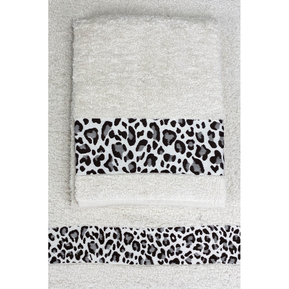 SET ASCIUGAMANI spugna JACQUARD 1+1 VISO e ospite MACULATO beige SACCO WASHY