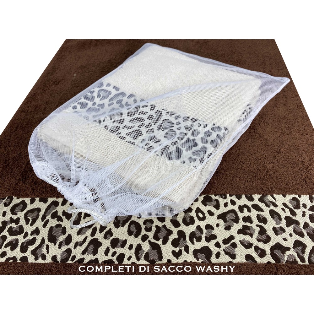 SET ASCIUGAMANI spugna JACQUARD 1+1 VISO e ospite MACULATO beige SACCO WASHY