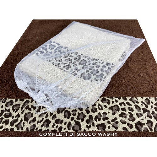 SET ASCIUGAMANI spugna JACQUARD 1+1 VISO e ospite MACULATO beige SACCO WASHY