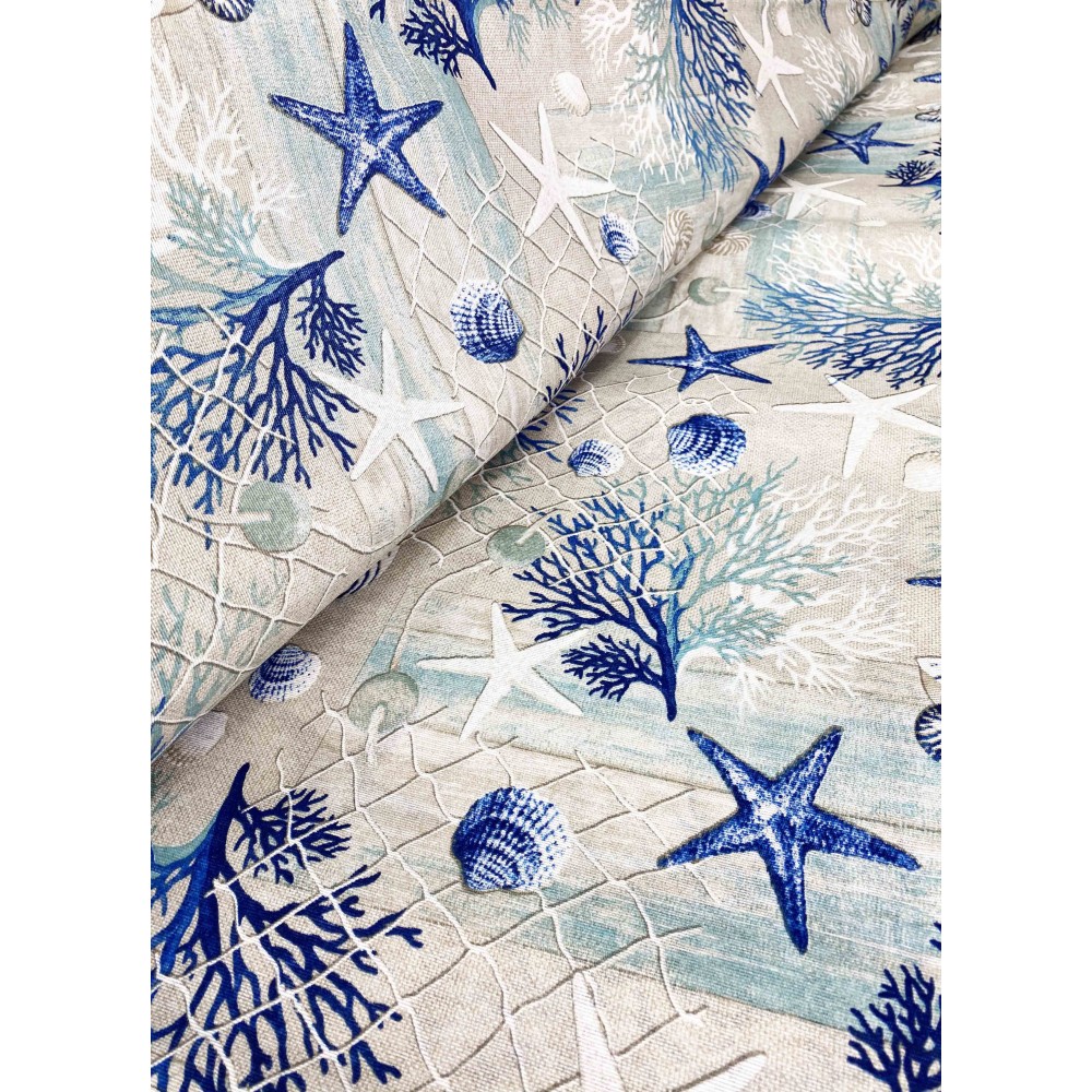 FURNISHING TOWEL cover GRAN SCARF BEDSPREAD sofa cover FABRIC LONETA sea MARINE corals BLUE