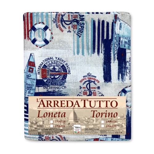 Handtuchbezug GRAN SCARF TAGESDECKE Sofabezug STOFF LONETA sea MARINE SAILING BLUE