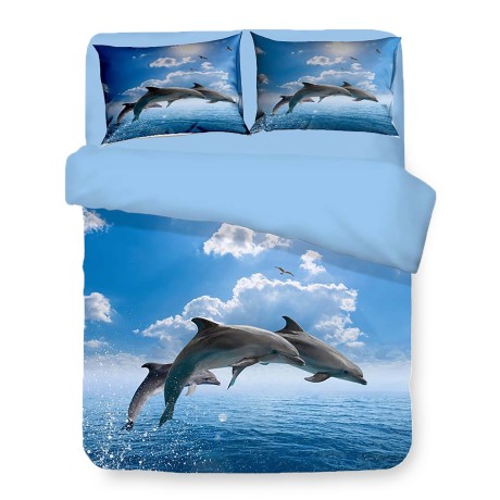 DUVET COVER SATEEN HD PHOTOGRAPHIC DOLPHINS in the sea