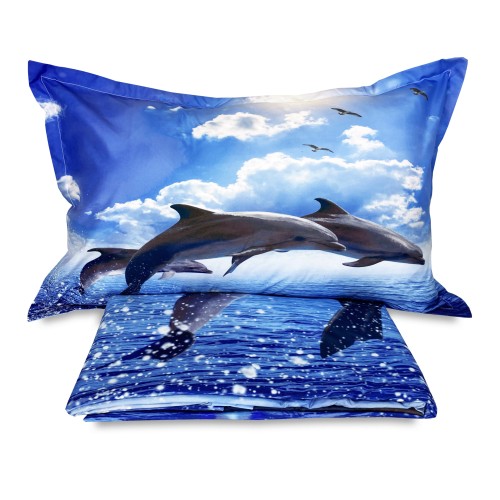 BETTBEZUG SATIN HD FOTOGRAFISCHE DELFINE im Meer
