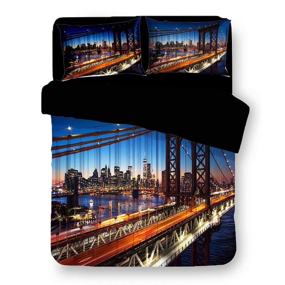 COPRIPIUMINO Rasatello HD FOTOGRAFICO NEW YORK Ponte di Brooklyn