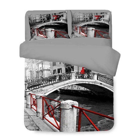 COPRIPIUMINO Rasatello HD FOTOGRAFICO VENEZIA ponte INNAMORATI Matrimoniale cm. 250x200