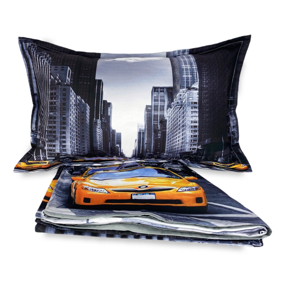 DUVET COVER SATIN HD FOTOGRAFICO NEW YORK Double Taxi cm. 250x200 mm