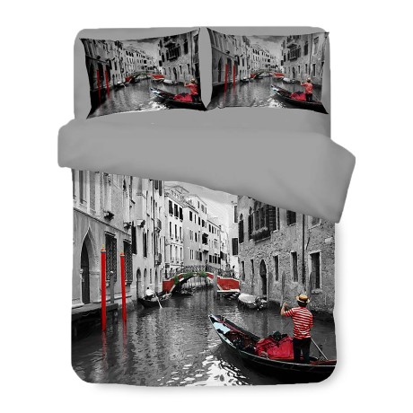 Housse de couette Sateen HD PHOTO VENISE Gondole Double cm. 250x200