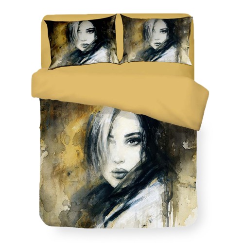 DUVET COVER SATIN HD PHOTOGRAPHIC Painting WOMAN Isabel Double cm. 250x200 gold