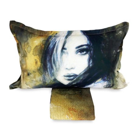 FUNDA NÓRDICA SATINO HD FOTOGRÁFICO Cuadro MUJER Isabel Doble cm. 250x200 oro 2