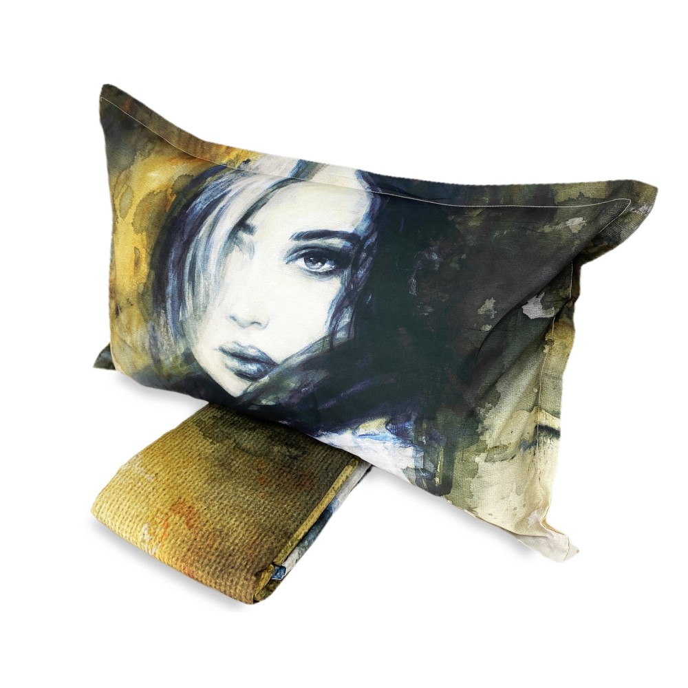 DUVET COVER SATIN HD PHOTOGRAPHIC Painting WOMAN Isabel Double cm. 250x200 gold
