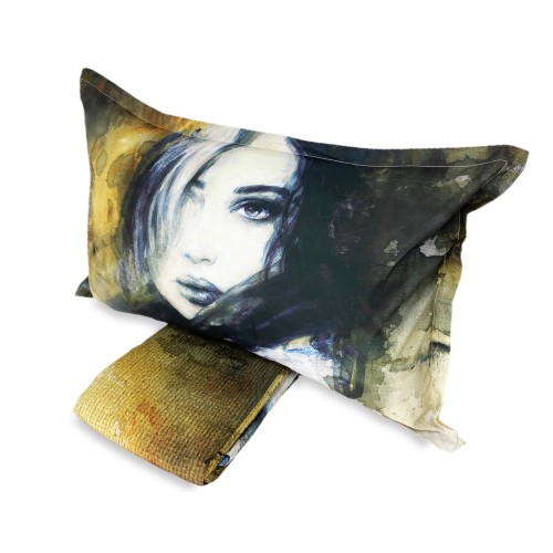 COPRIPIUMINO Rasatello HD FOTOGRAFICO Dipinto DONNA Isabel Matrimoniale cm. 250x200 oro