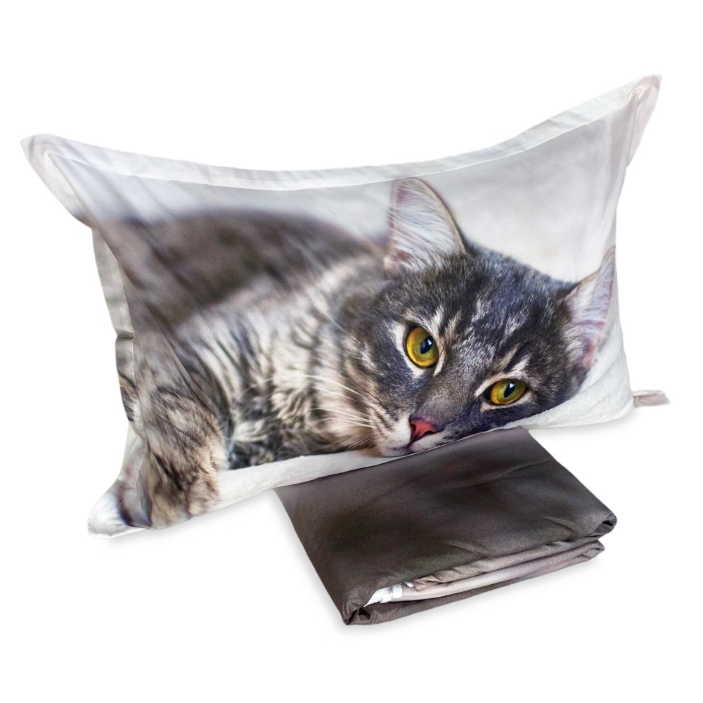 COPRIPIUMINO Rasatello HD FOTOGRAFICO GATTO sdraiato