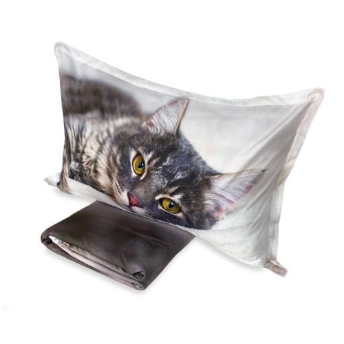COPRIPIUMINO Rasatello HD FOTOGRAFICO GATTO sdraiato
