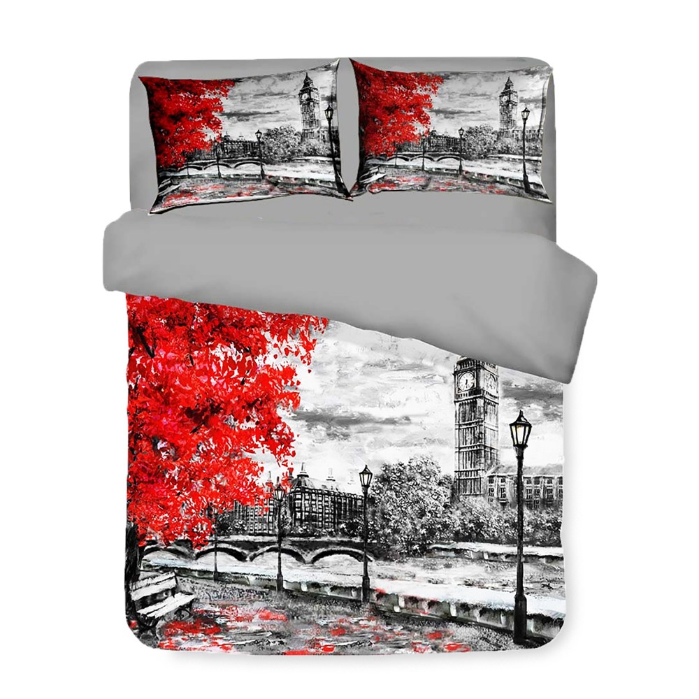 DUVET COVER SATIN HD PHOTOGRAPHIC painted LONDON Double cm. 250x200 mm