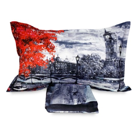 DUVET COVER SATIN HD PHOTOGRAPHIC painted LONDON Double cm. 250x200 mm 2