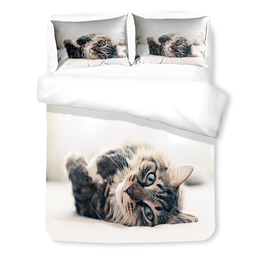 COPRIPIUMINO Rasatello HD FOTOGRAFICO GATTO sdraiato FELIX