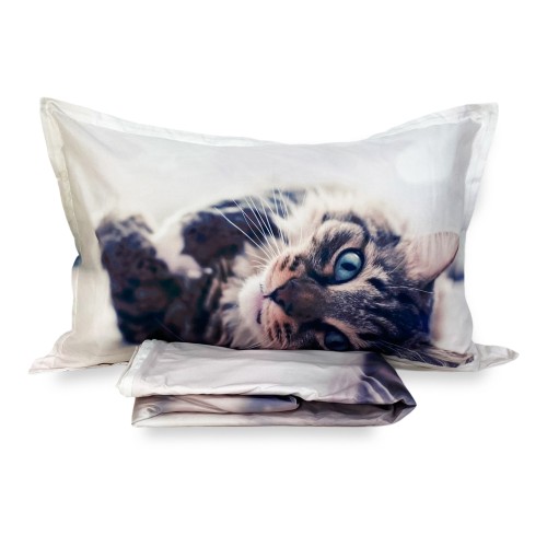 COPRIPIUMINO Rasatello HD FOTOGRAFICO GATTO sdraiato FELIX