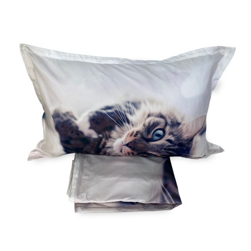 COPRIPIUMINO Rasatello HD FOTOGRAFICO GATTO sdraiato FELIX