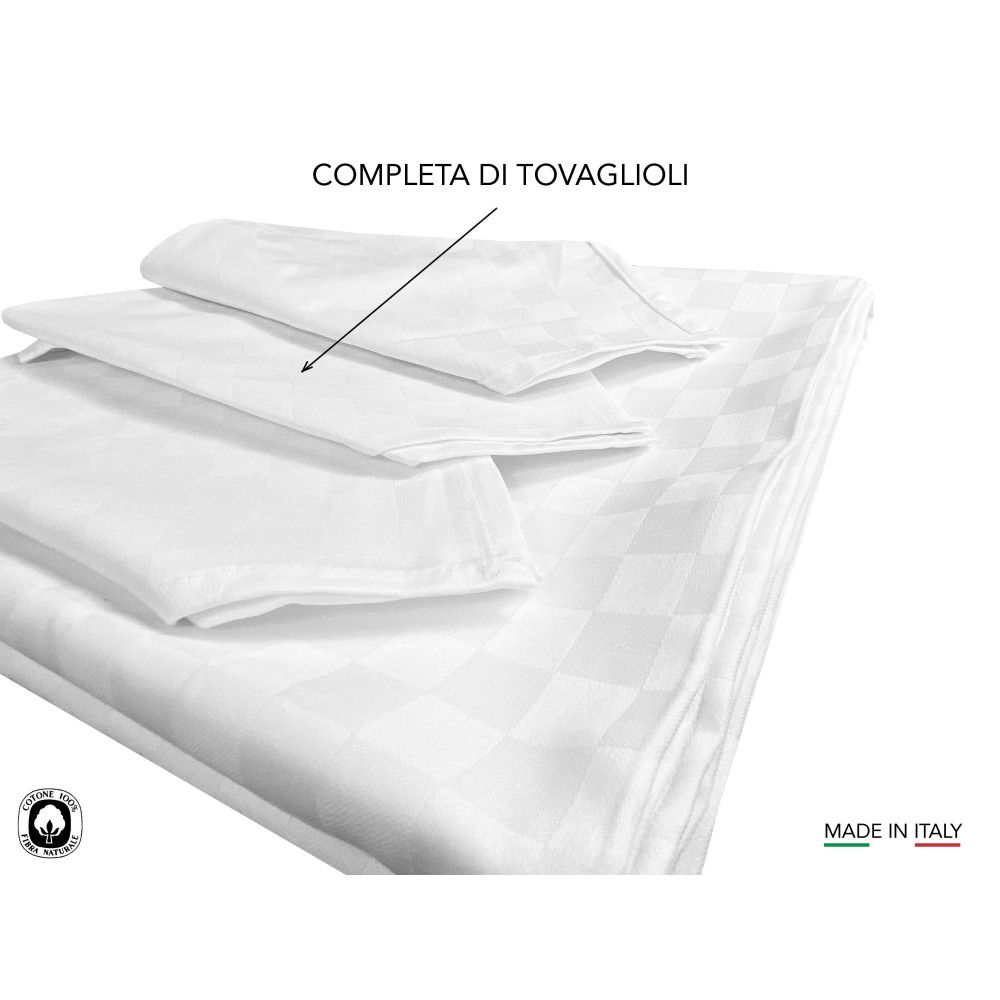 SERVIZIO tovaglia FIANDRA BIANCA puro cotone CON TOVAGLIOLI