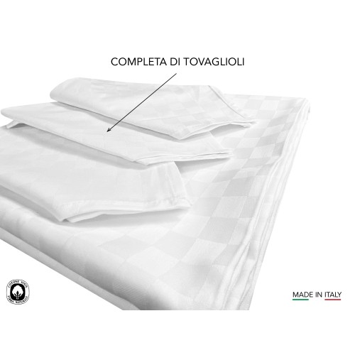TABLECLOTH SERVICE FLANDERS WHITE PURE COTTON WITH NAPKINS