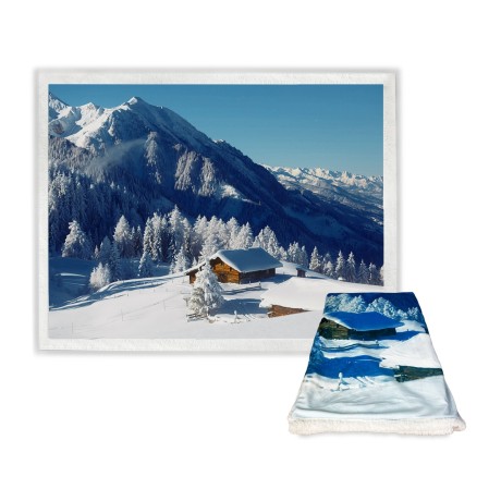 Plaid Couverture polaire Sherpa Fantasy HD Snow Hut