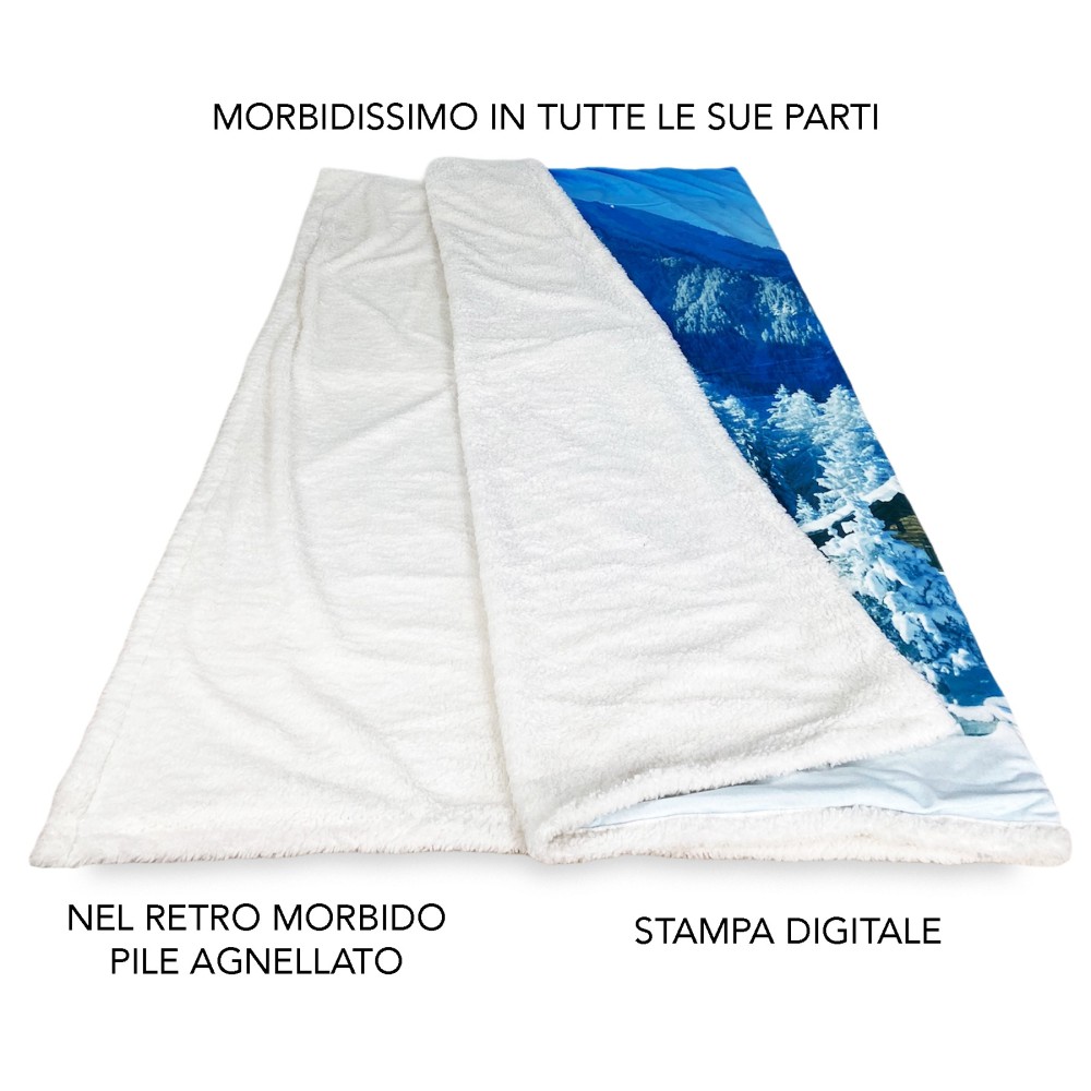 PLAID coperta IN PILE SHERPA fantasy HD BAITA neve