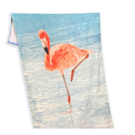Serviette de plage en pur coton, impression numérique avec flamand rose
