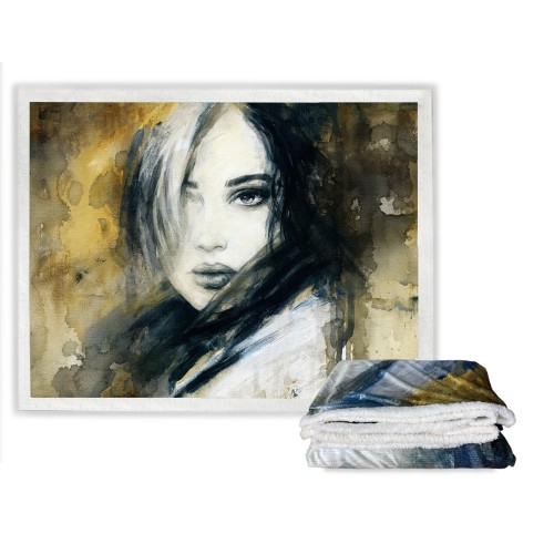 Manta de vellón a cuadros Sherpa Fantasy HD Pintura MUJER Isabel Gold